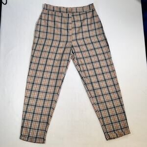 Nasty Gal Collection Pants Woman's 10 Tan Black Red Check Cuffed Legs